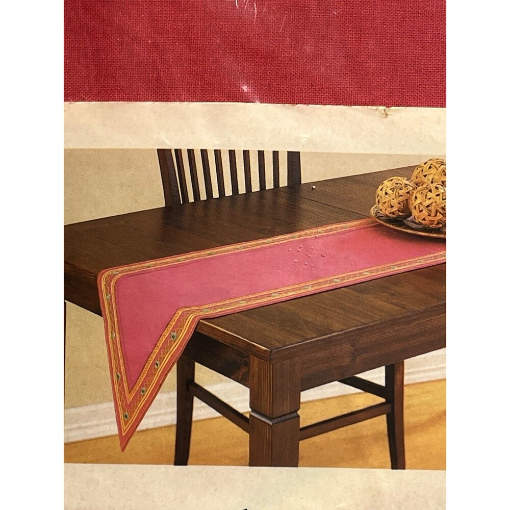 Pier 1 Fuscia Pink Mirror Border Table Runner 14x72” New
